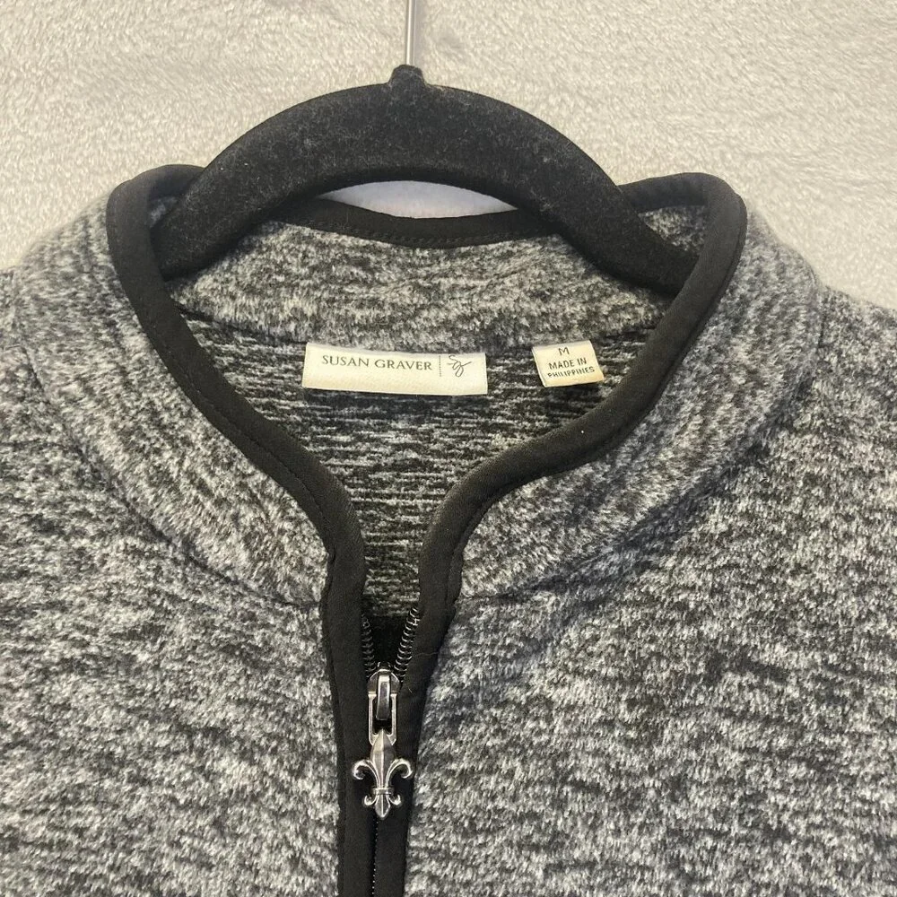 Susan Graver Fleece Zip Up Vest Womens Medium M Gray‎ Sleeveless Soft Cozy Comfy